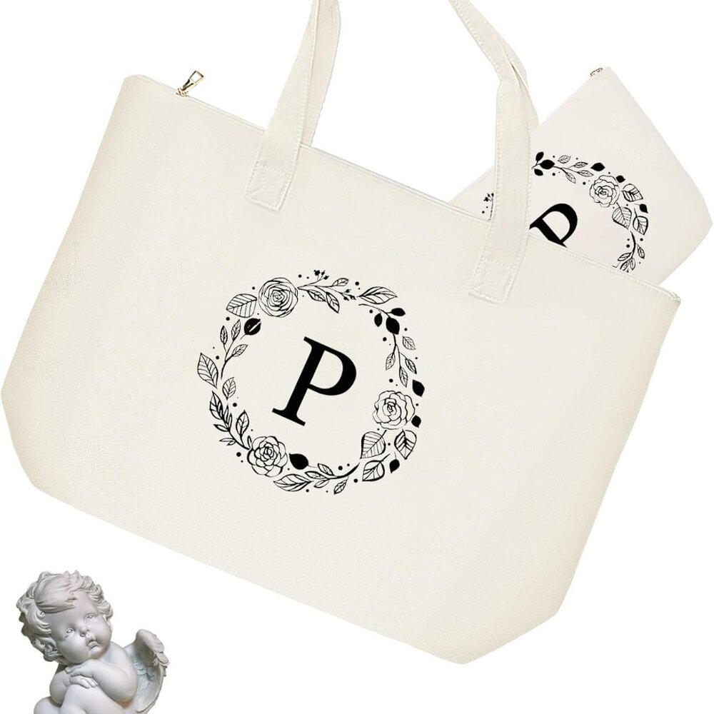 Personalized Initial Canvas Tote Bag With Zipper,… - image 5